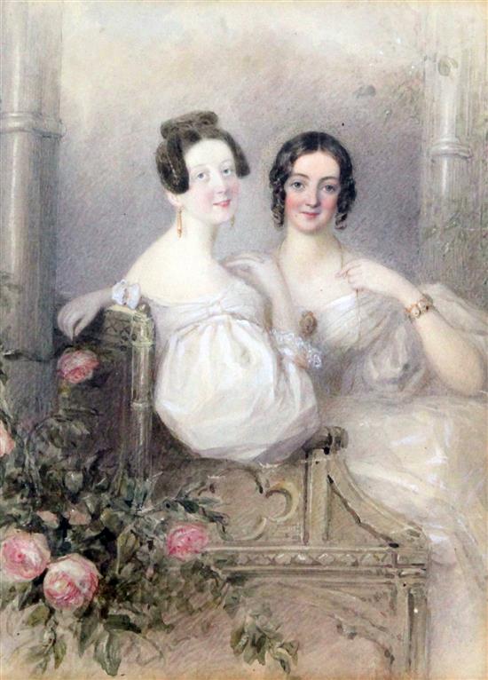 B. Penley (19th C.) Portrait of two ladies seated upon a terrace 8 x 6in.